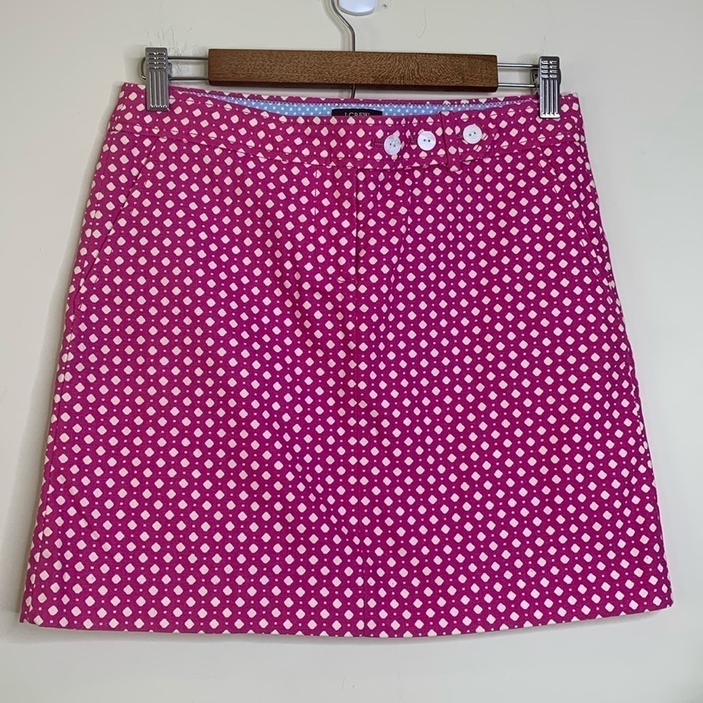 J Crew Pink White 100% Cotton Button Zip Mini Skirt 0